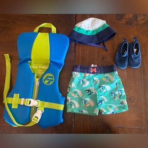 Infant boys swimming set. New without tags. 12-18 months. Size 5 deck shoe.